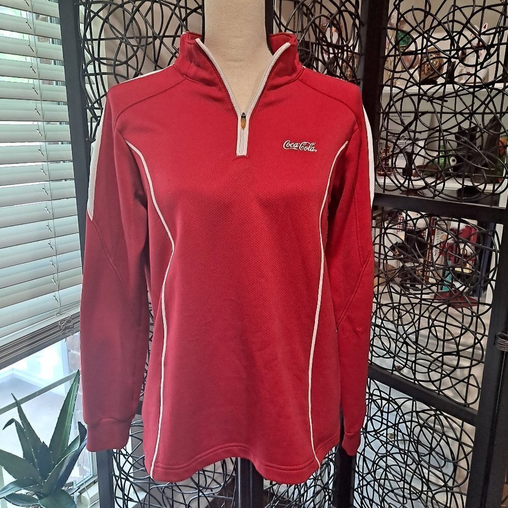 Coca-Cola Size Large, Womens 1/4 Zip Athletic Pullover Red and White